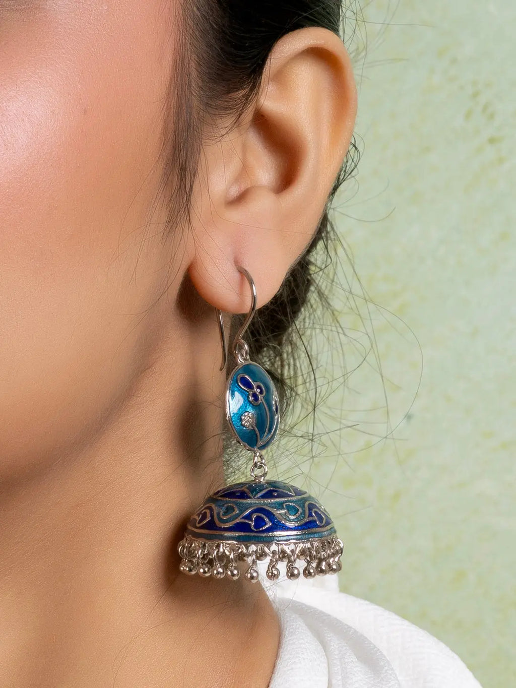 Turquoise Blue Floral Meenakari Enamel Jhumka Earring LOOK AND ADORN - designed for you