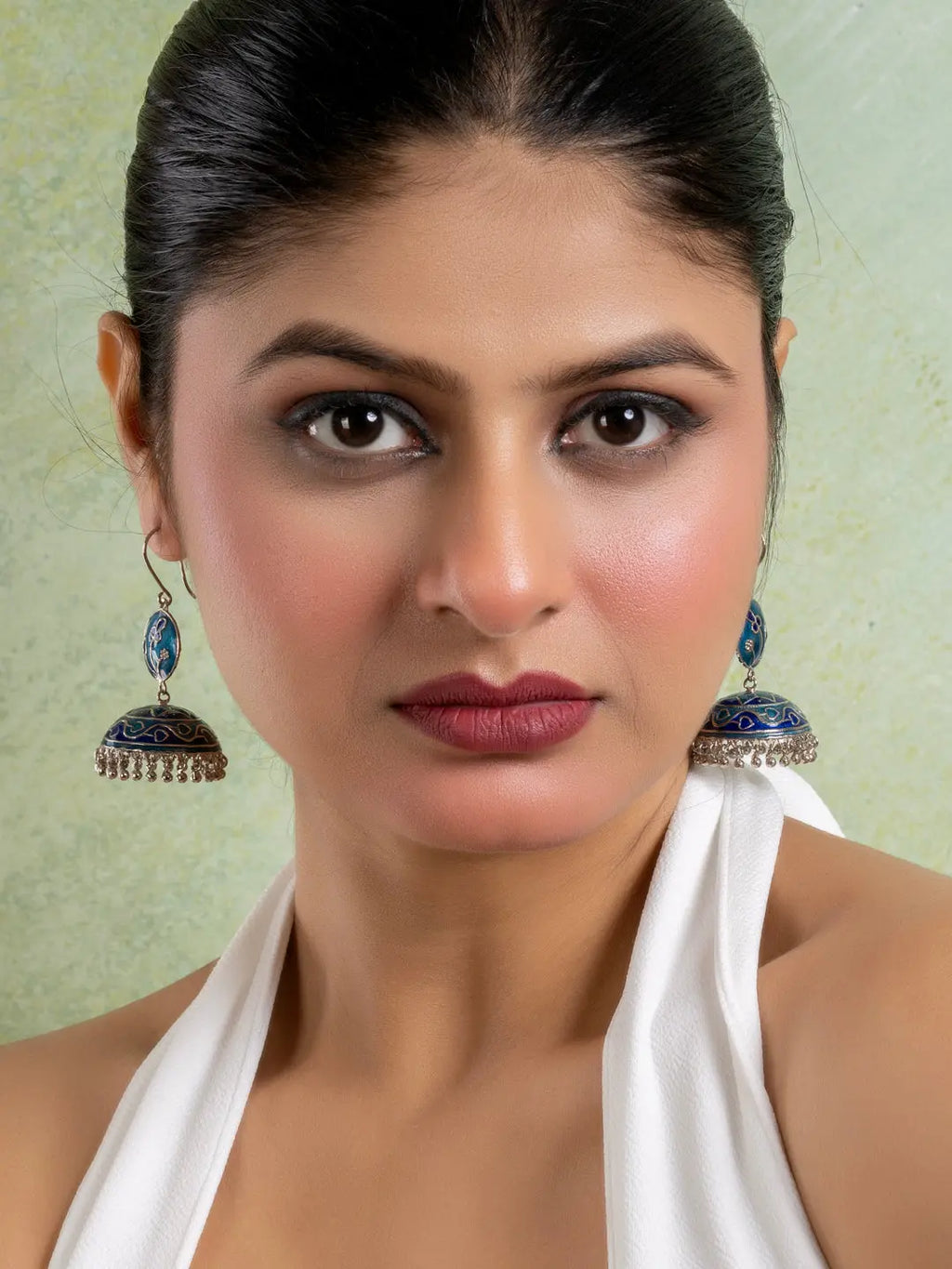 Turquoise Blue Floral Meenakari Enamel Jhumka Earring LOOK AND ADORN - designed for you