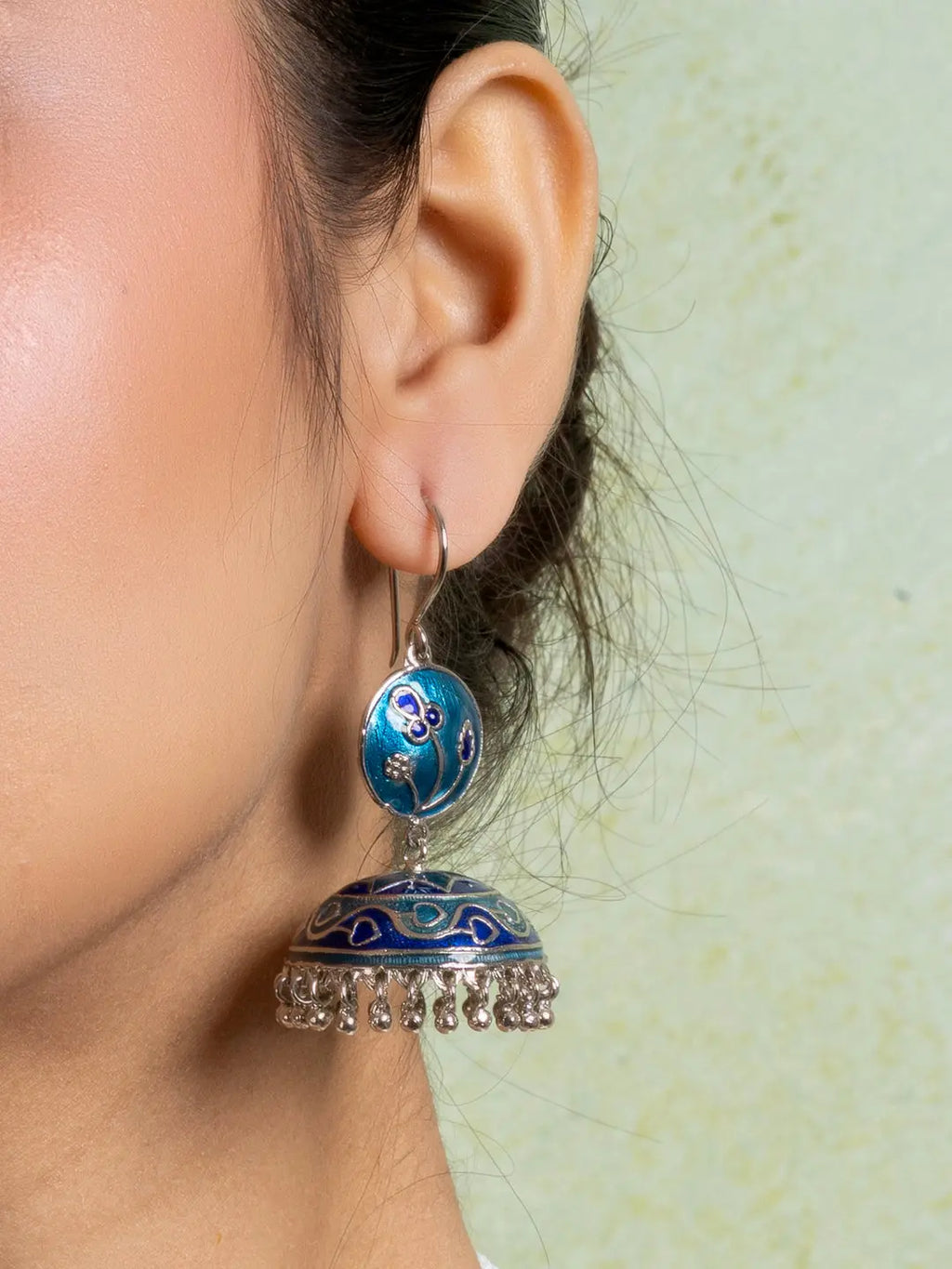 Turquoise Blue Floral Meenakari Enamel Jhumka Earring LOOK AND ADORN - designed for you