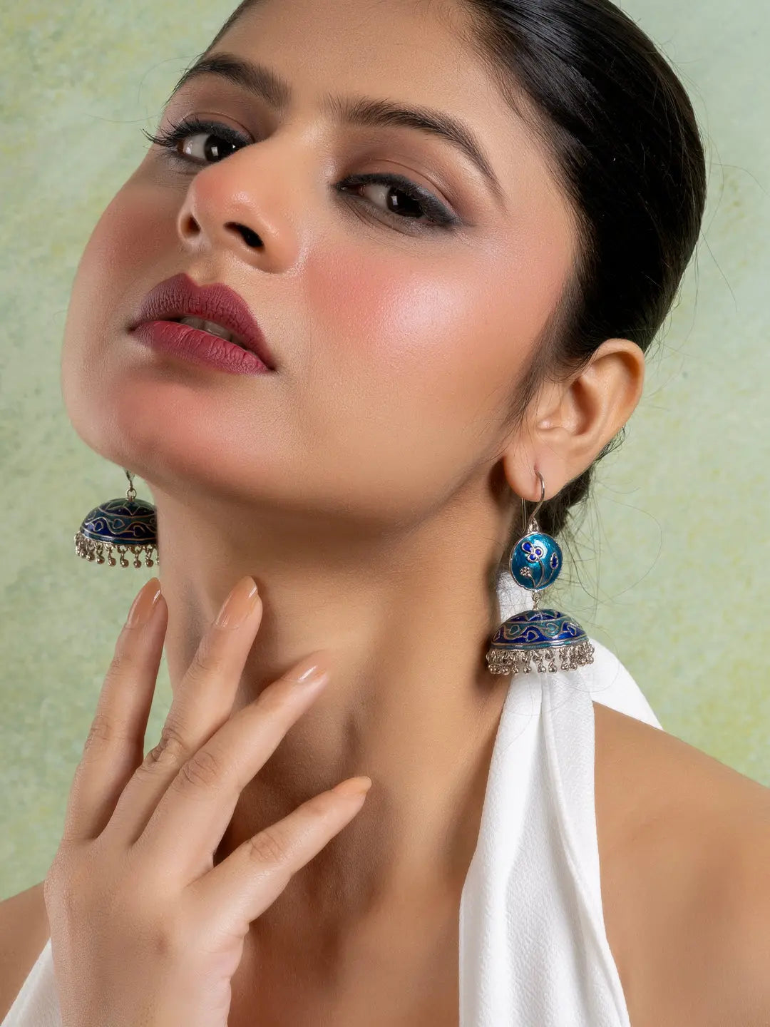 Turquoise Blue Floral Meenakari Enamel Jhumka Earring LOOK AND ADORN - designed for you