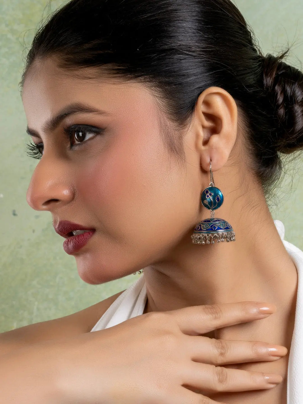 Turquoise Blue Floral Meenakari Enamel Jhumka Earring LOOK AND ADORN - designed for you