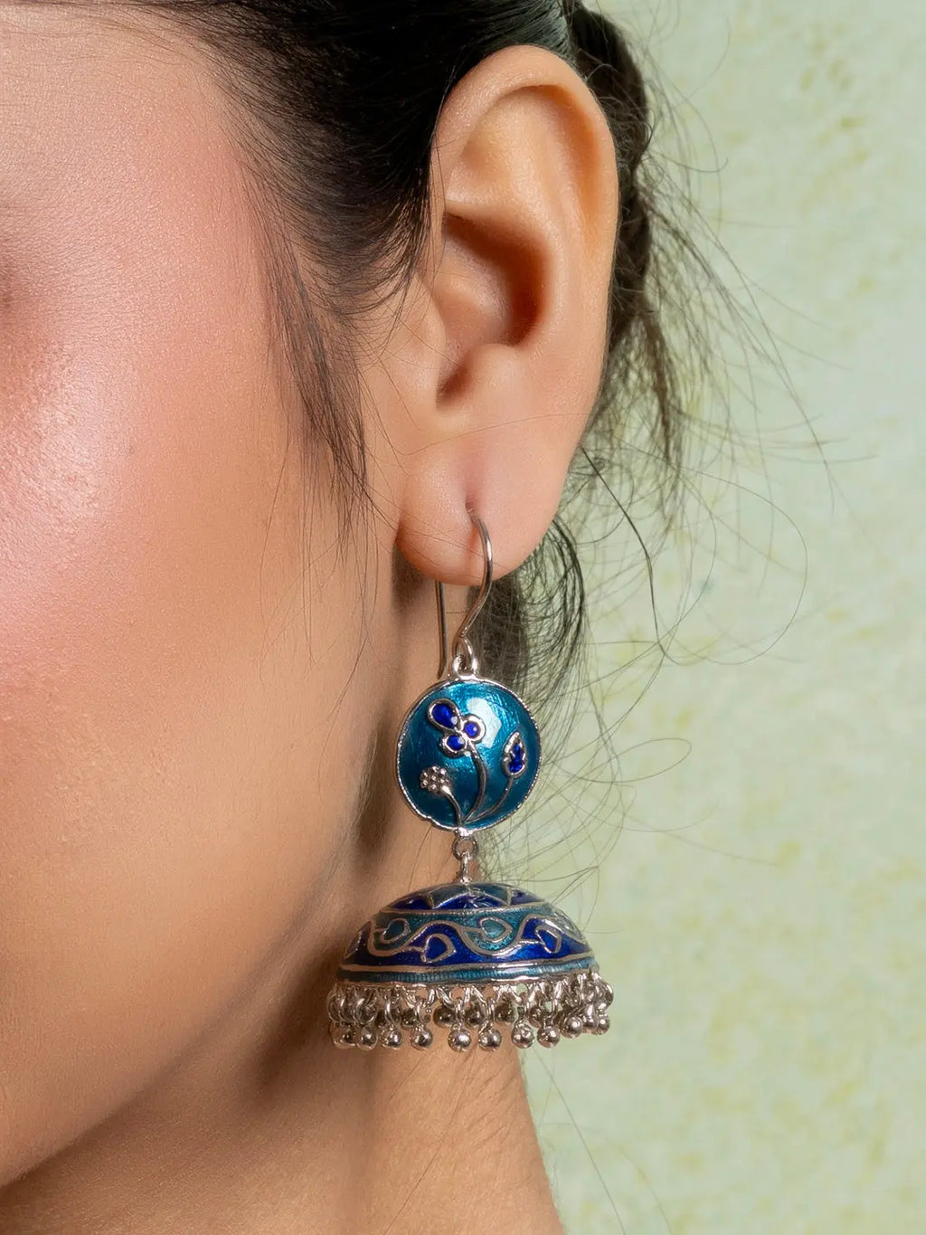 Turquoise Blue Floral Meenakari Enamel Jhumka Earring LOOK AND ADORN - designed for you
