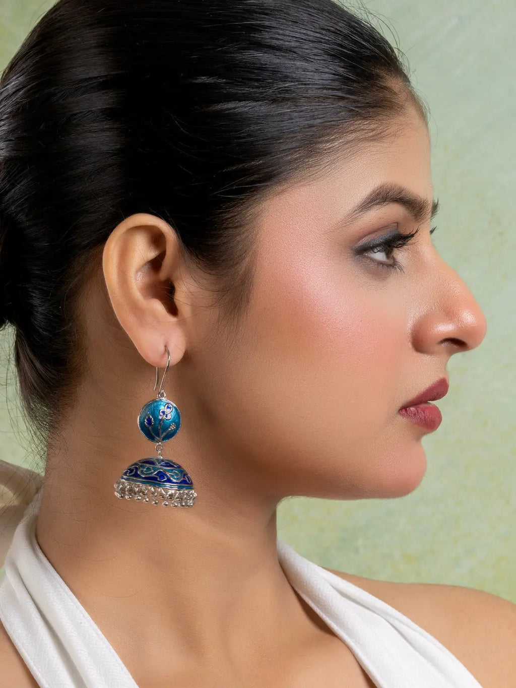 Turquoise Blue Floral Meenakari Enamel Jhumka Earring LOOK AND ADORN - designed for you