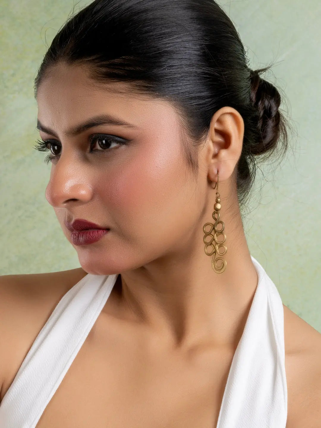 Golden Brass Dokra Spiral Earring LOOK AND ADORN - designed for you