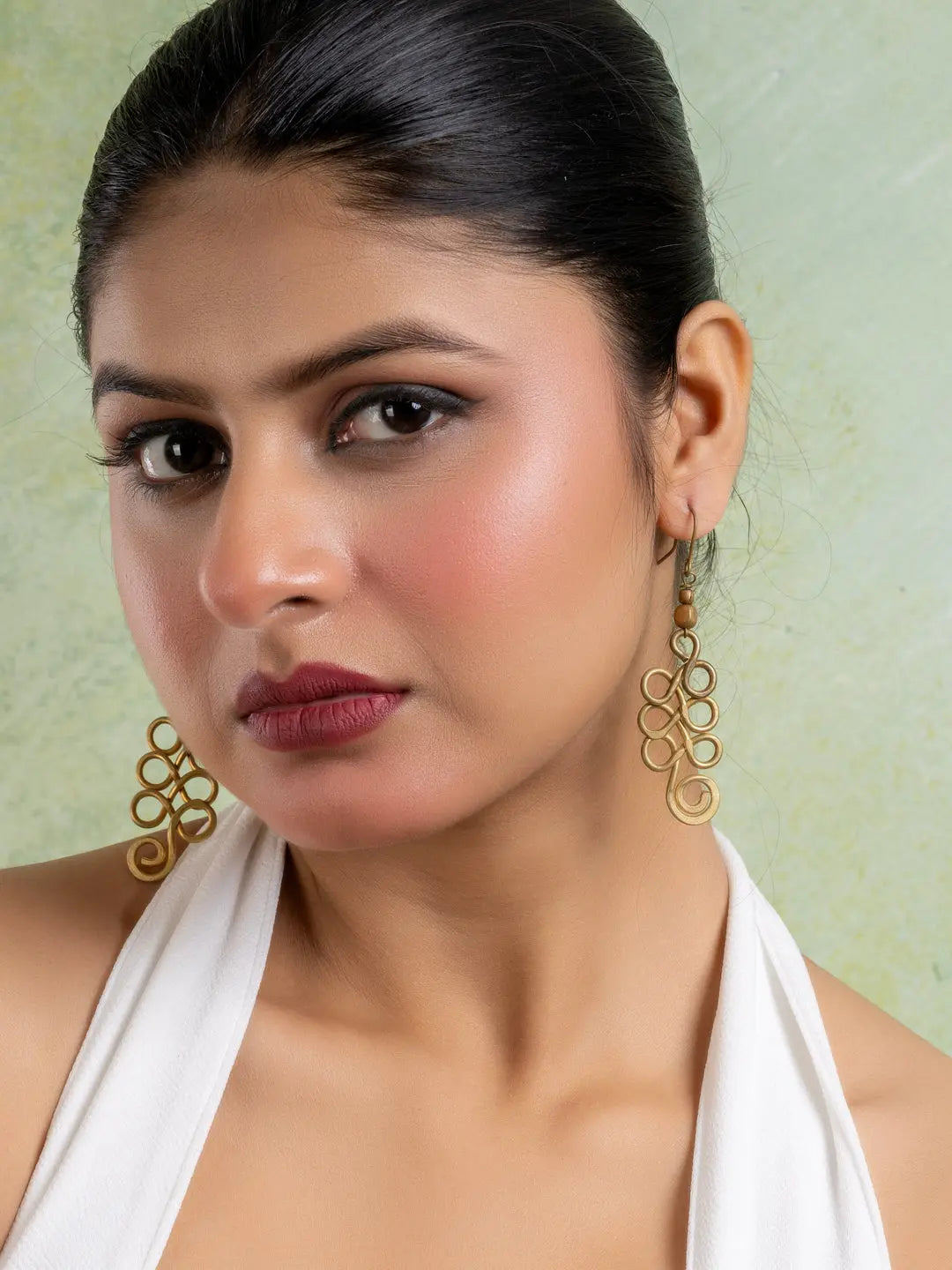 Golden Brass Dokra Spiral Earring LOOK AND ADORN - designed for you