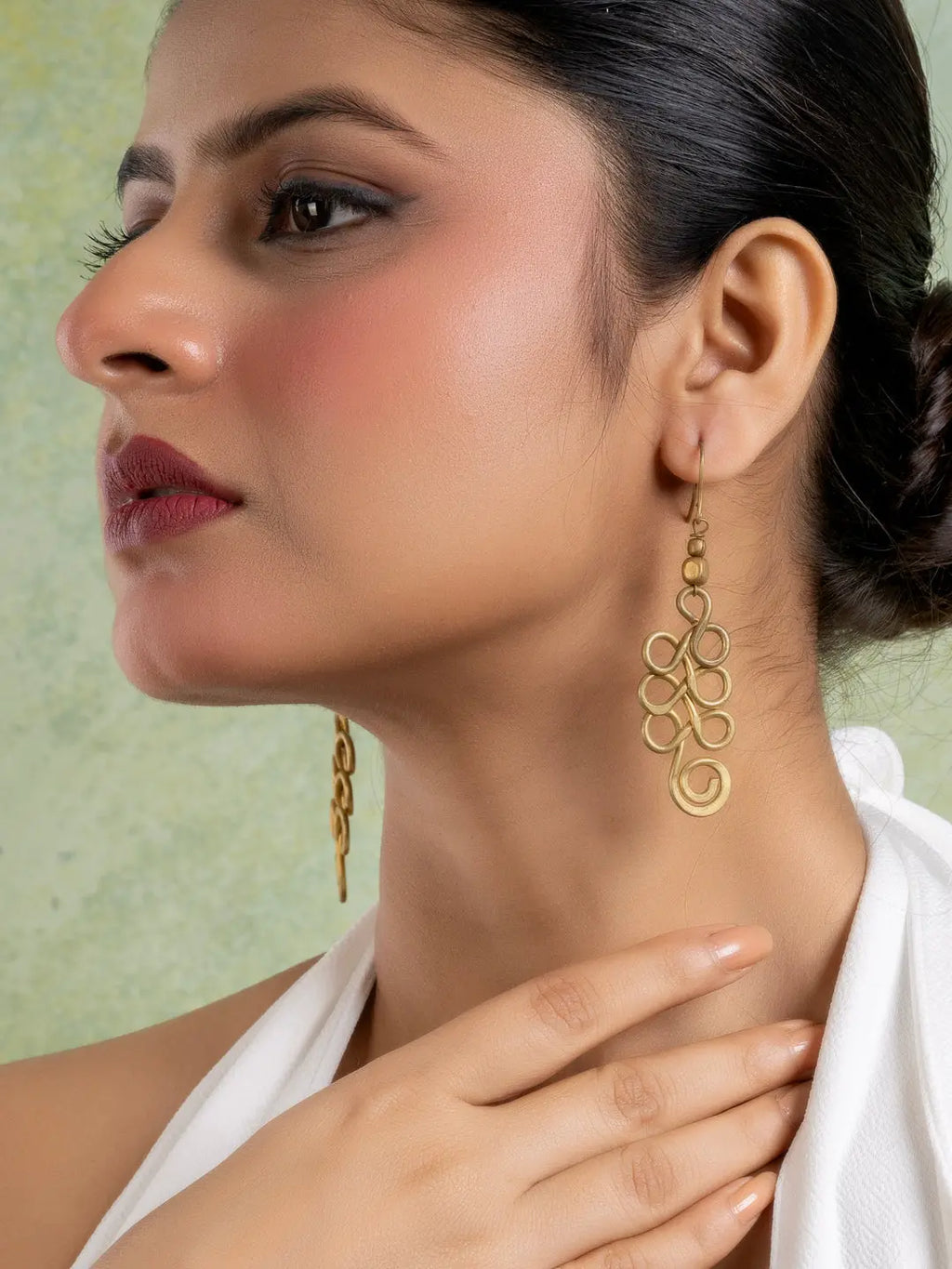 Golden Brass Dokra Spiral Earring LOOK AND ADORN - designed for you