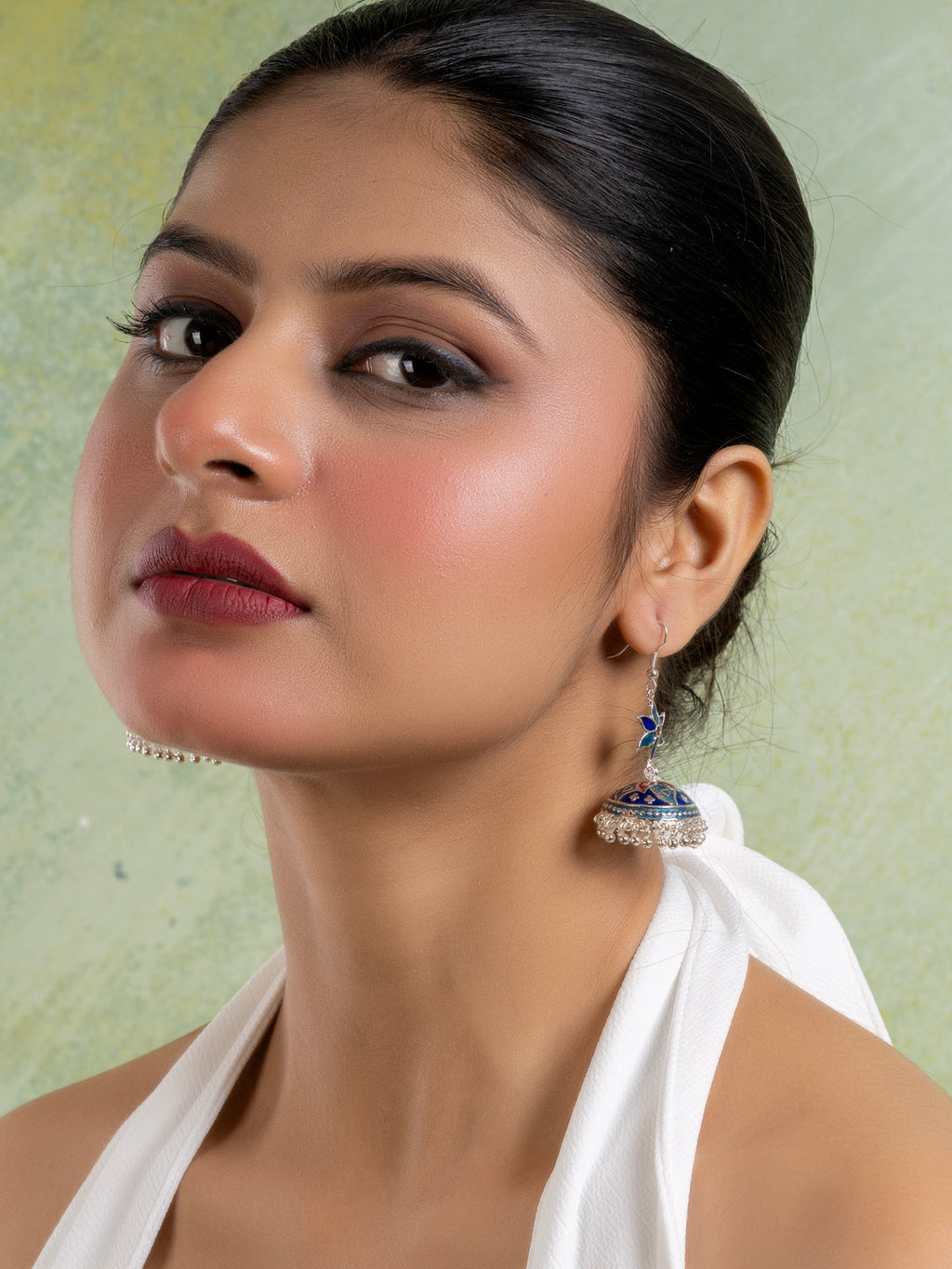 Red Blue Floral Meenakari Enamel Jhumka Earring