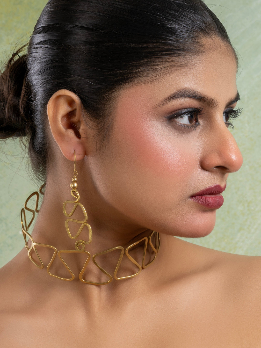 Golden Dokra Brass Choker Necklace set with Earring