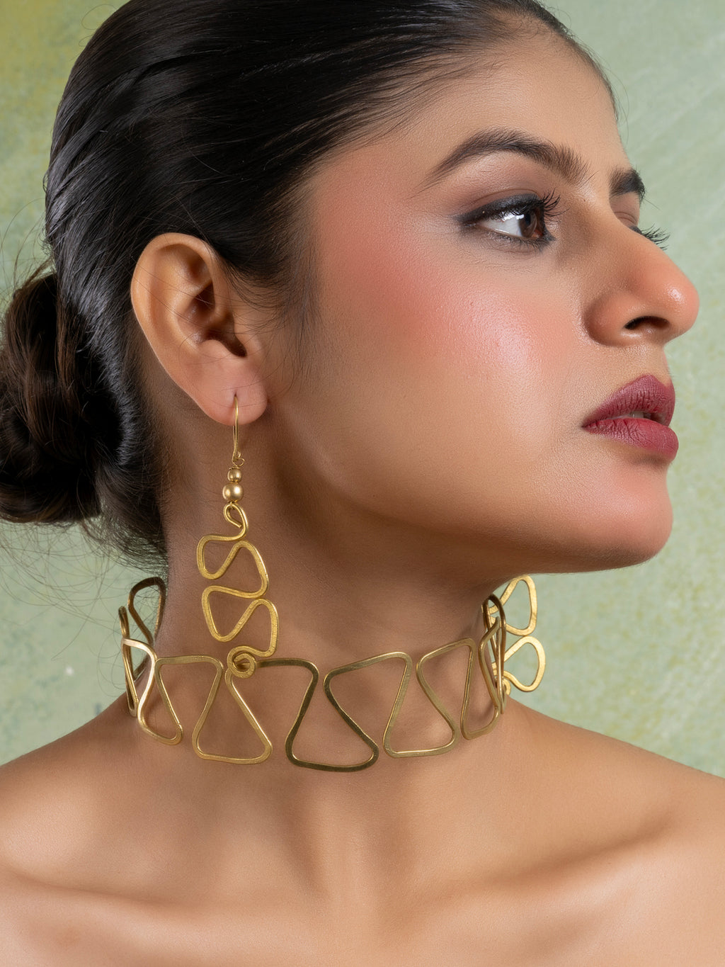 Golden Dokra Brass Choker Necklace set with Earring