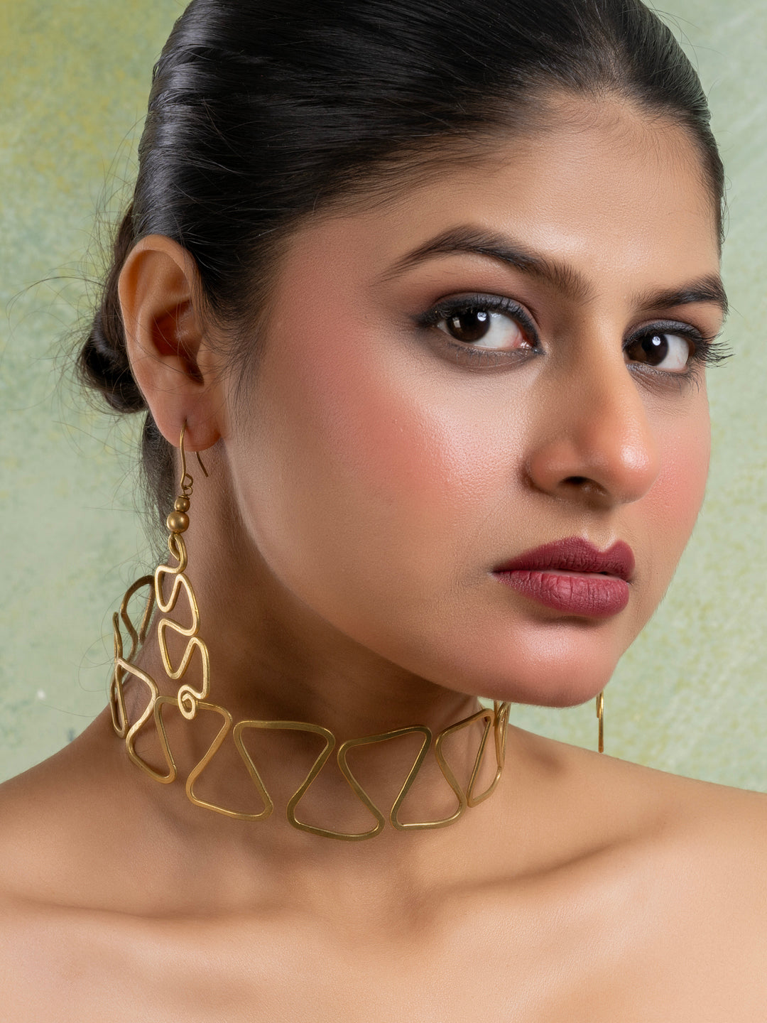 Golden Dokra Brass Choker Necklace set with Earring