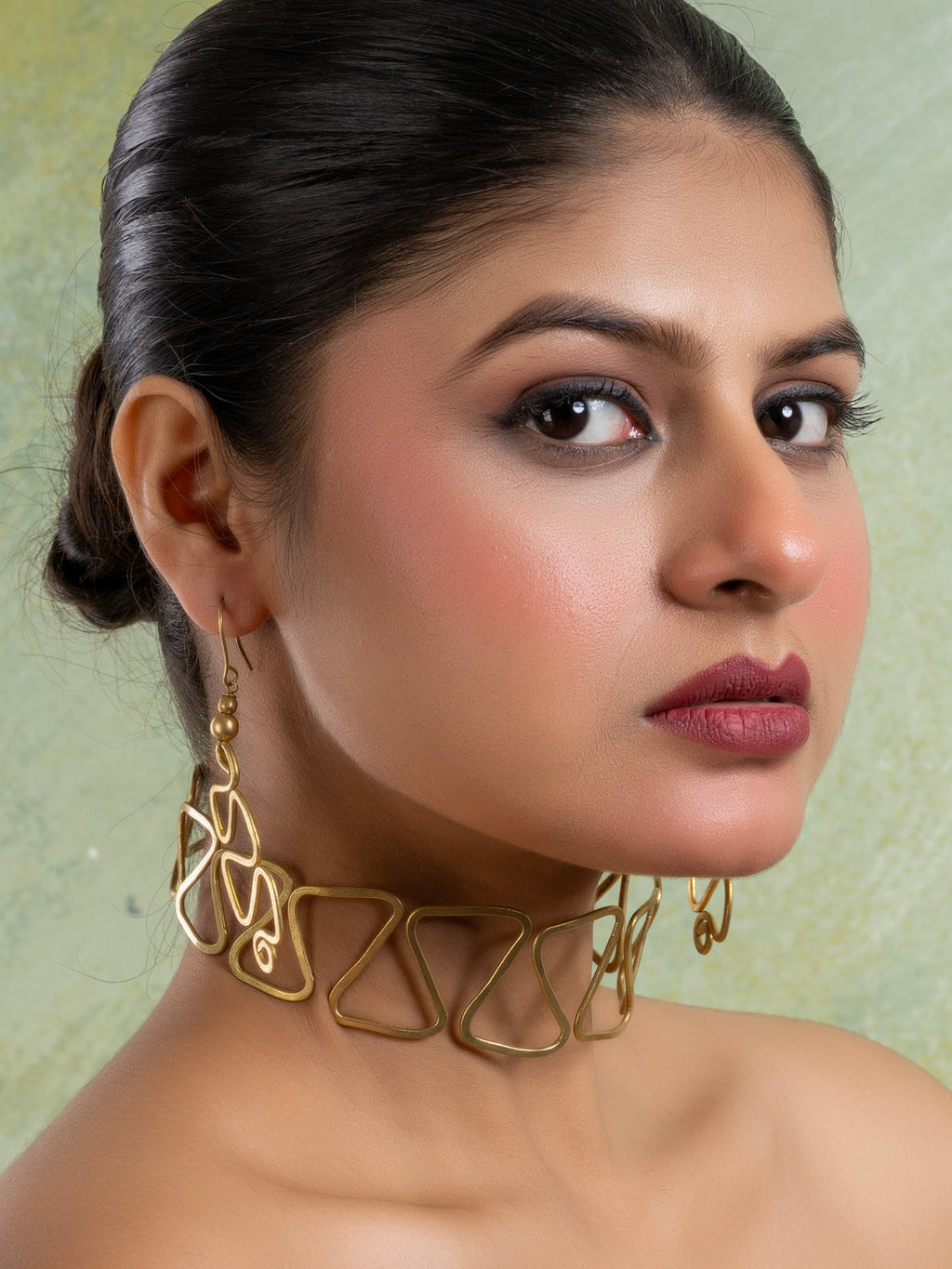 Golden Dokra Brass Choker Necklace set with Earring