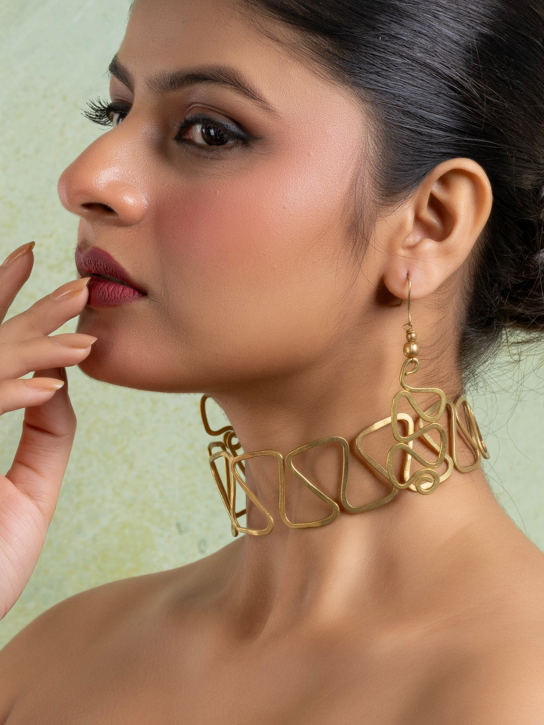 Golden Dokra Brass Choker Necklace set with Earring