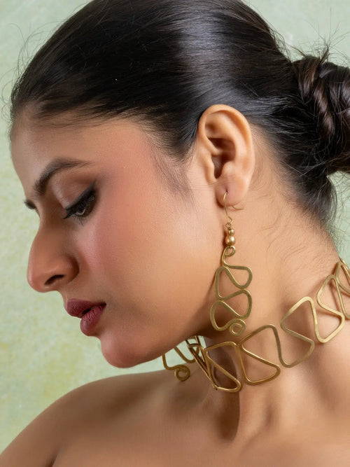 Golden Dokra Brass Choker Necklace set with Earring LOOK AND ADORN - designed for you