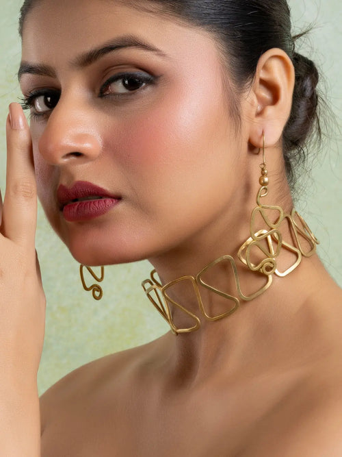 Golden Dokra Brass Choker Necklace set with Earring LOOK AND ADORN - designed for you