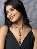 Semi Precious Black Brown Onyx Agate Lily Sleek necklace with adjustable Suede Cord LOOK AND ADORN - designed for you