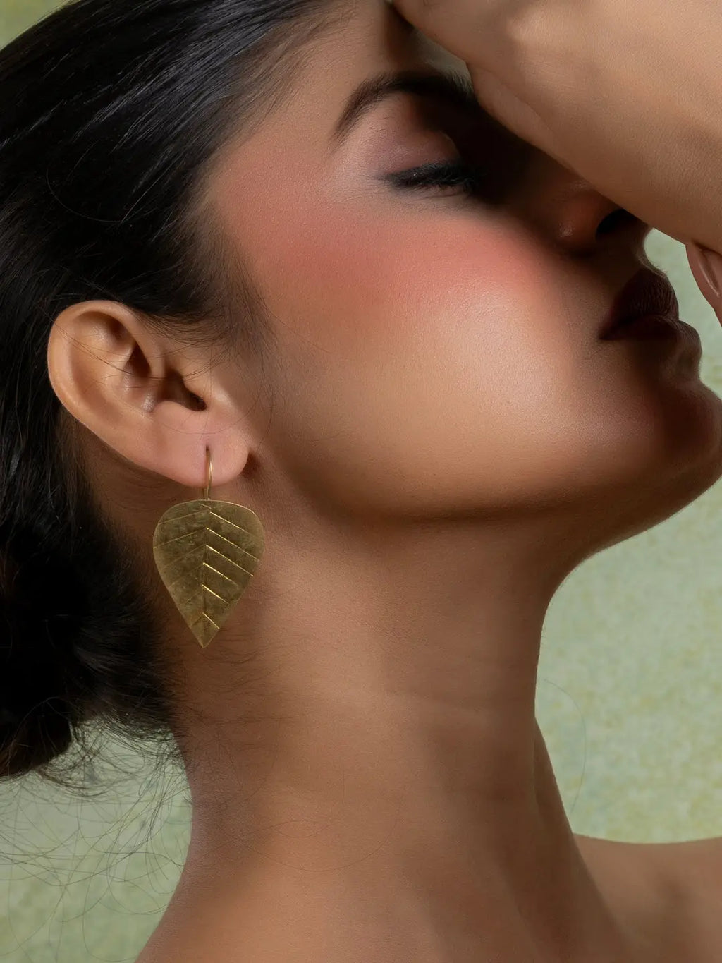 Golden Brass Leaf Earring LOOK AND ADORN - designed for you