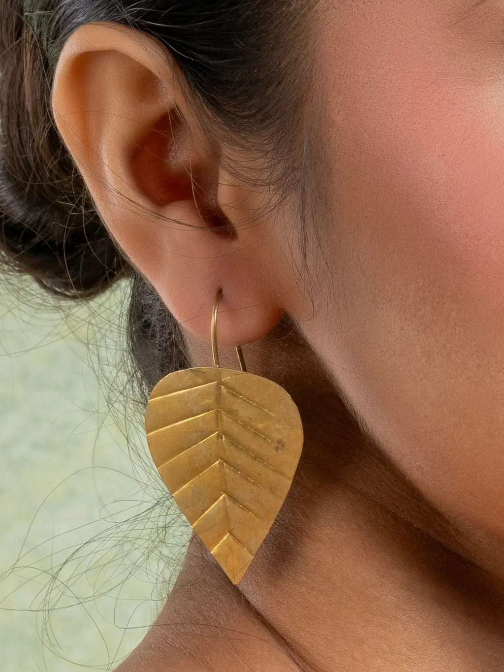 Golden Brass Leaf Earring LOOK AND ADORN - designed for you
