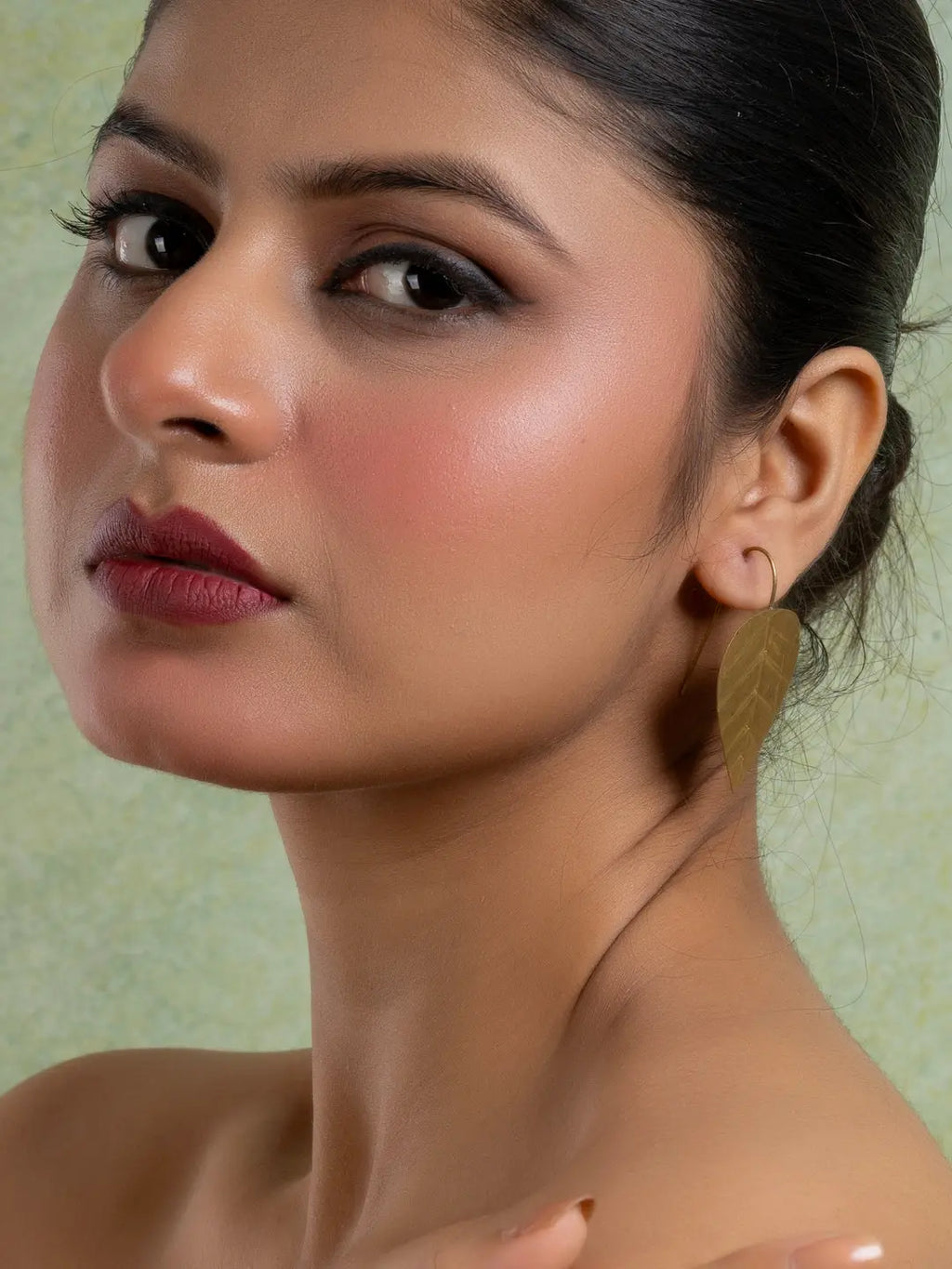 Golden Brass Leaf Earring LOOK AND ADORN - designed for you