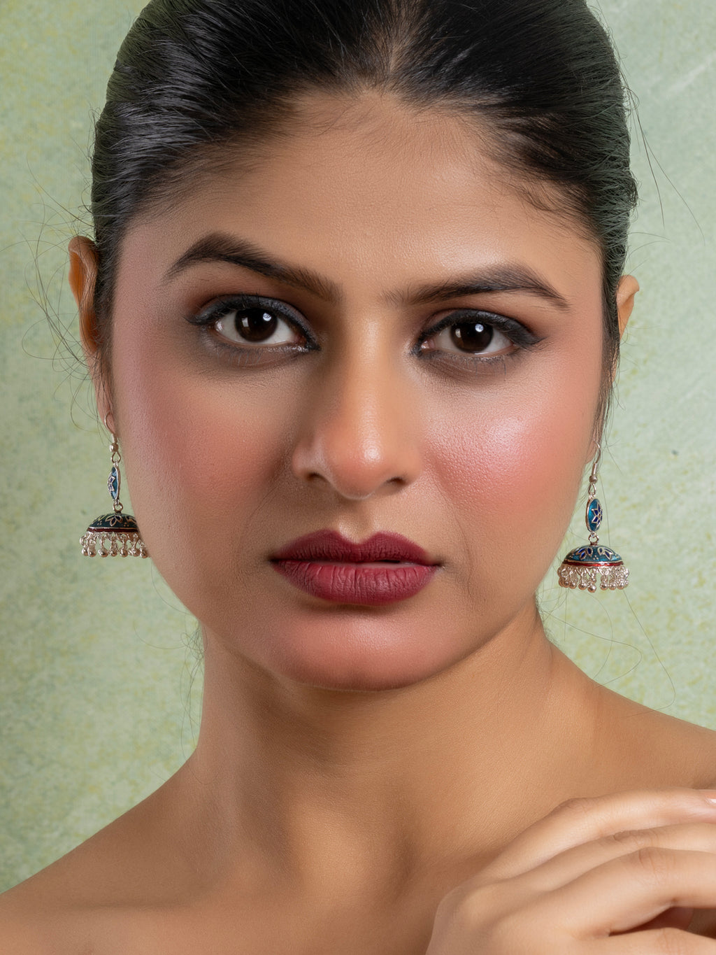 Red Blue Floral Meenakari Enamel Jhumka Earring