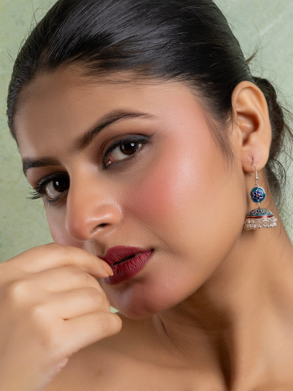 Red Blue Floral Meenakari Enamel Jhumka Earring