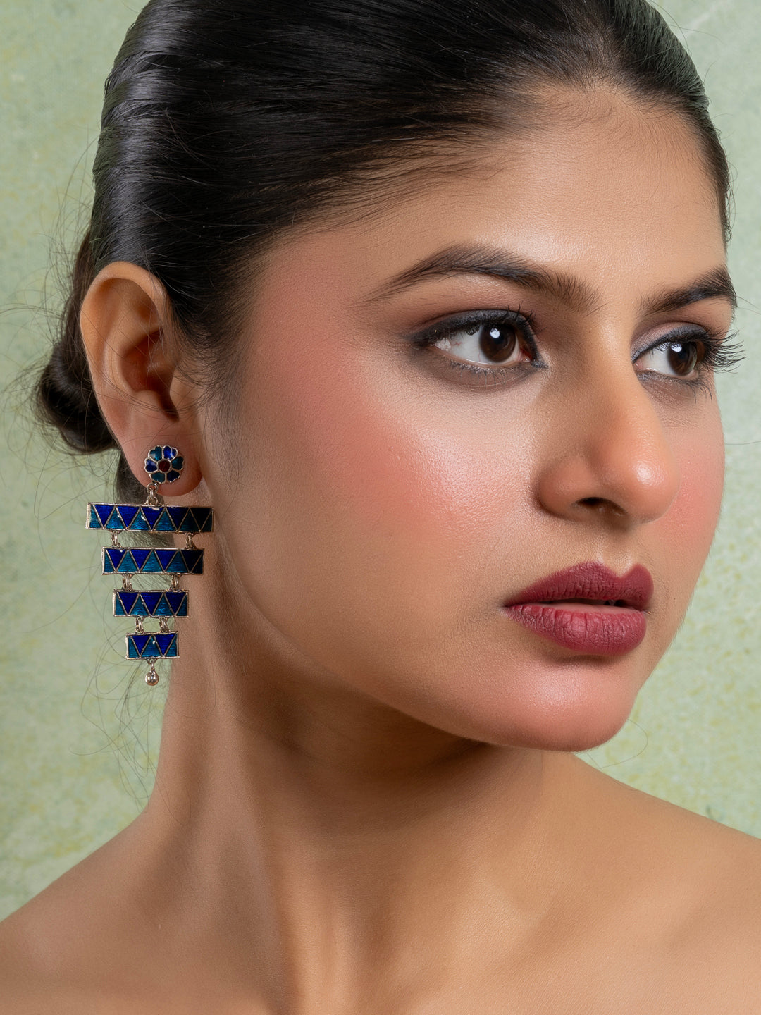 Turquoise Blue Floral Layered Stud Meenakari Enamel Earring