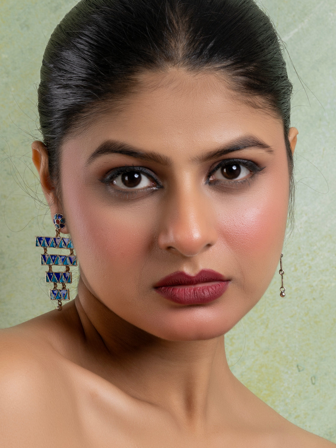 Turquoise Blue Floral Layered Stud Meenakari Enamel Earring