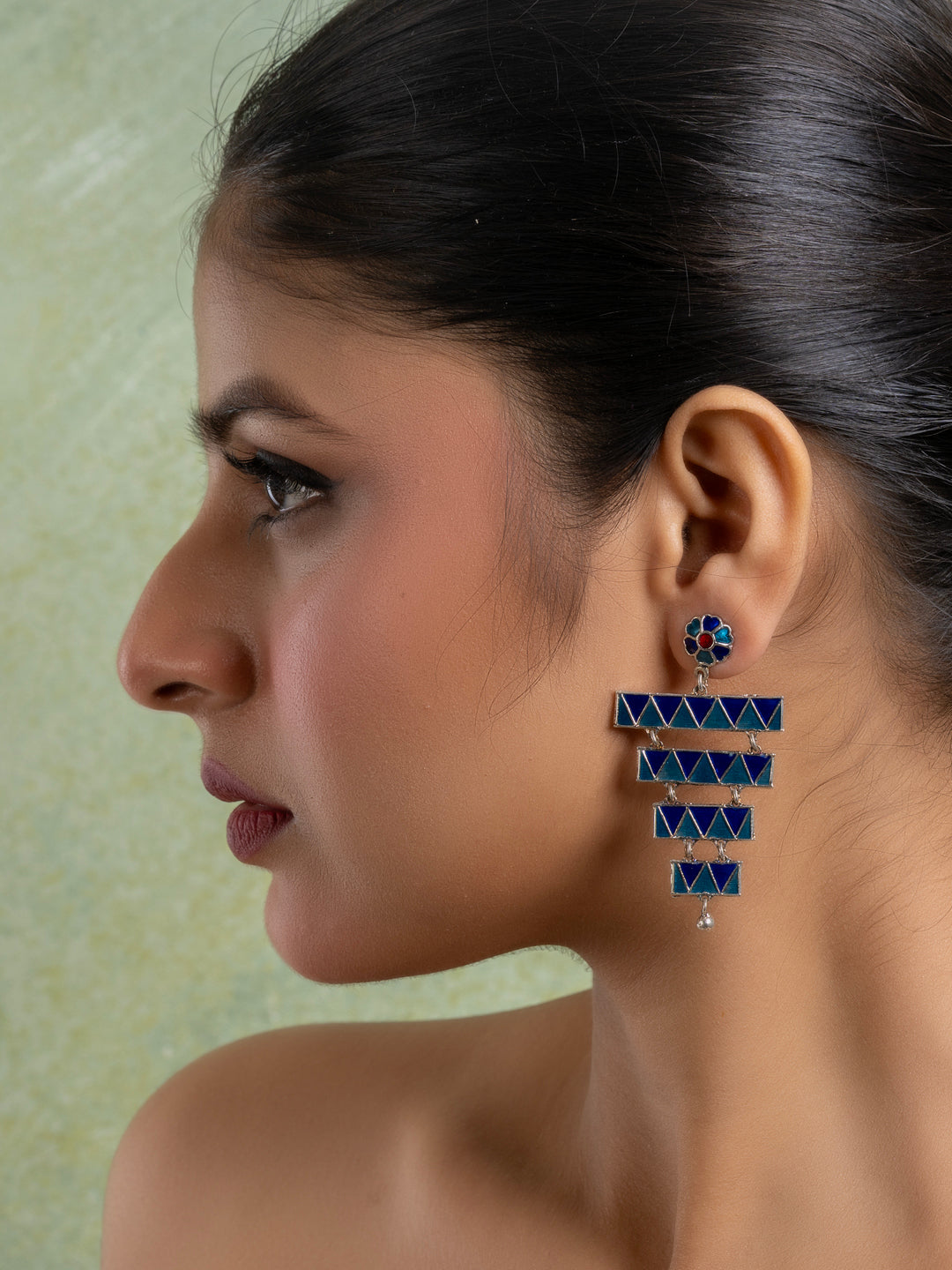 Turquoise Blue Floral Layered Stud Meenakari Enamel Earring