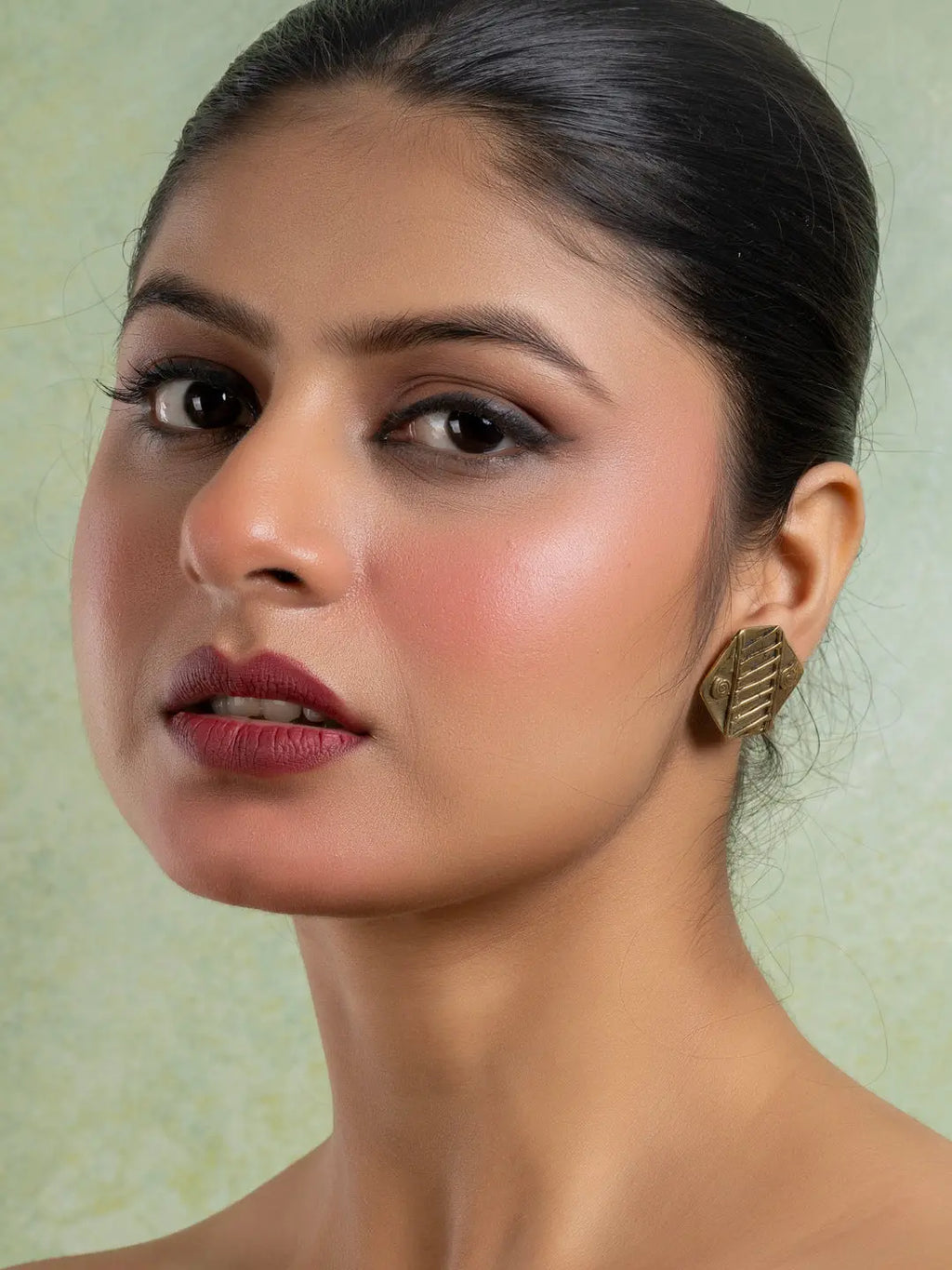 Golden Brass Hexagonal Stud Earring LOOK AND ADORN - designed for you