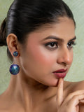 Turquoise Blue Circular Floral Meenakari Stud Enamel Earring LOOK AND ADORN - designed for you