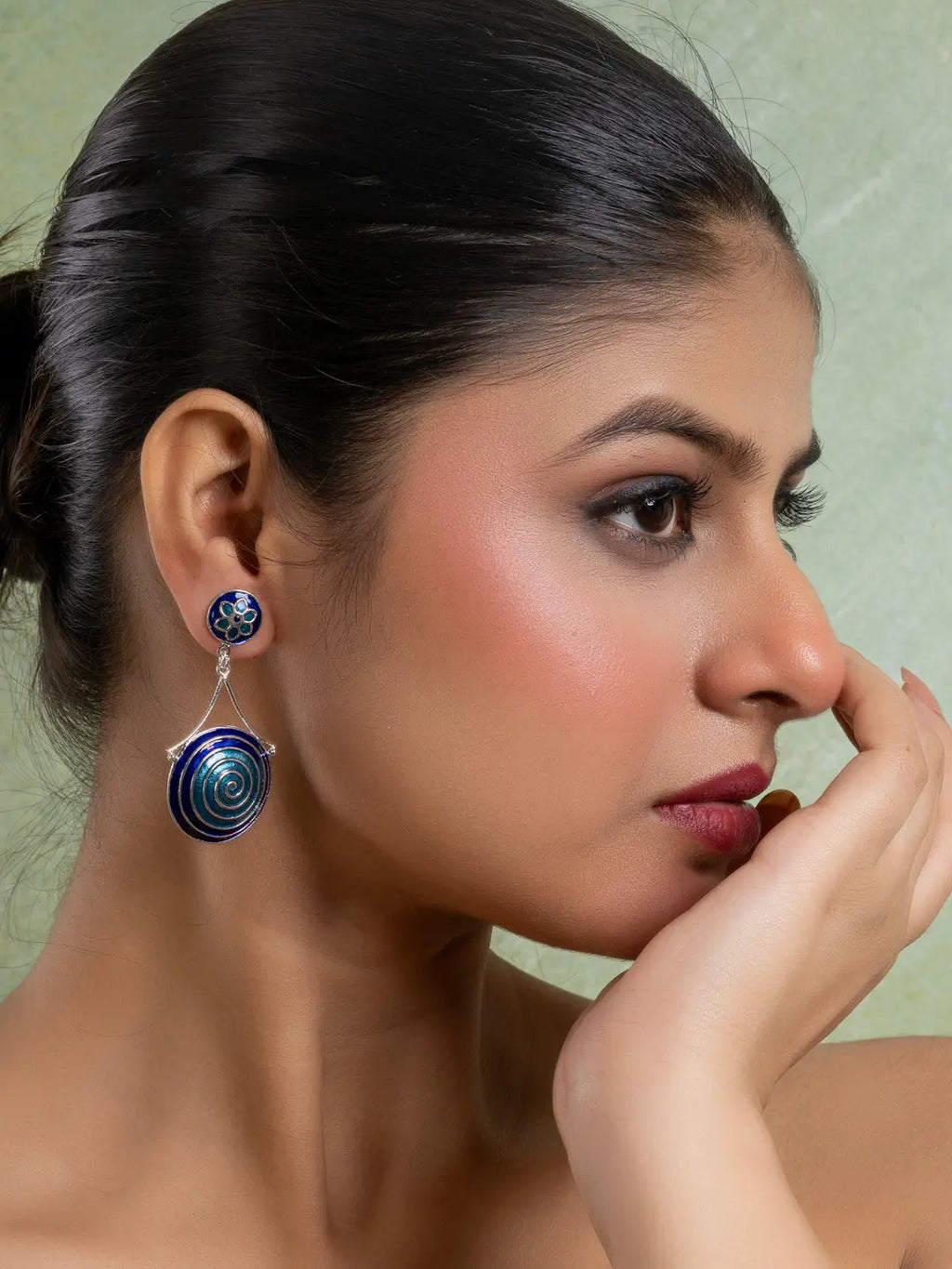 Turquoise Blue Circular Floral Meenakari Stud Enamel Earring LOOK AND ADORN - designed for you