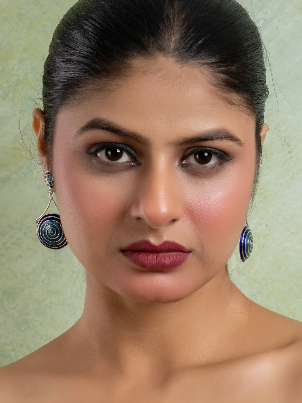 Turquoise Blue Circular Floral Meenakari Stud Enamel Earring LOOK AND ADORN - designed for you