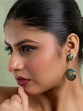 Green Turquoise Blue Circular Floral Meenakari Stud Enamel Earring