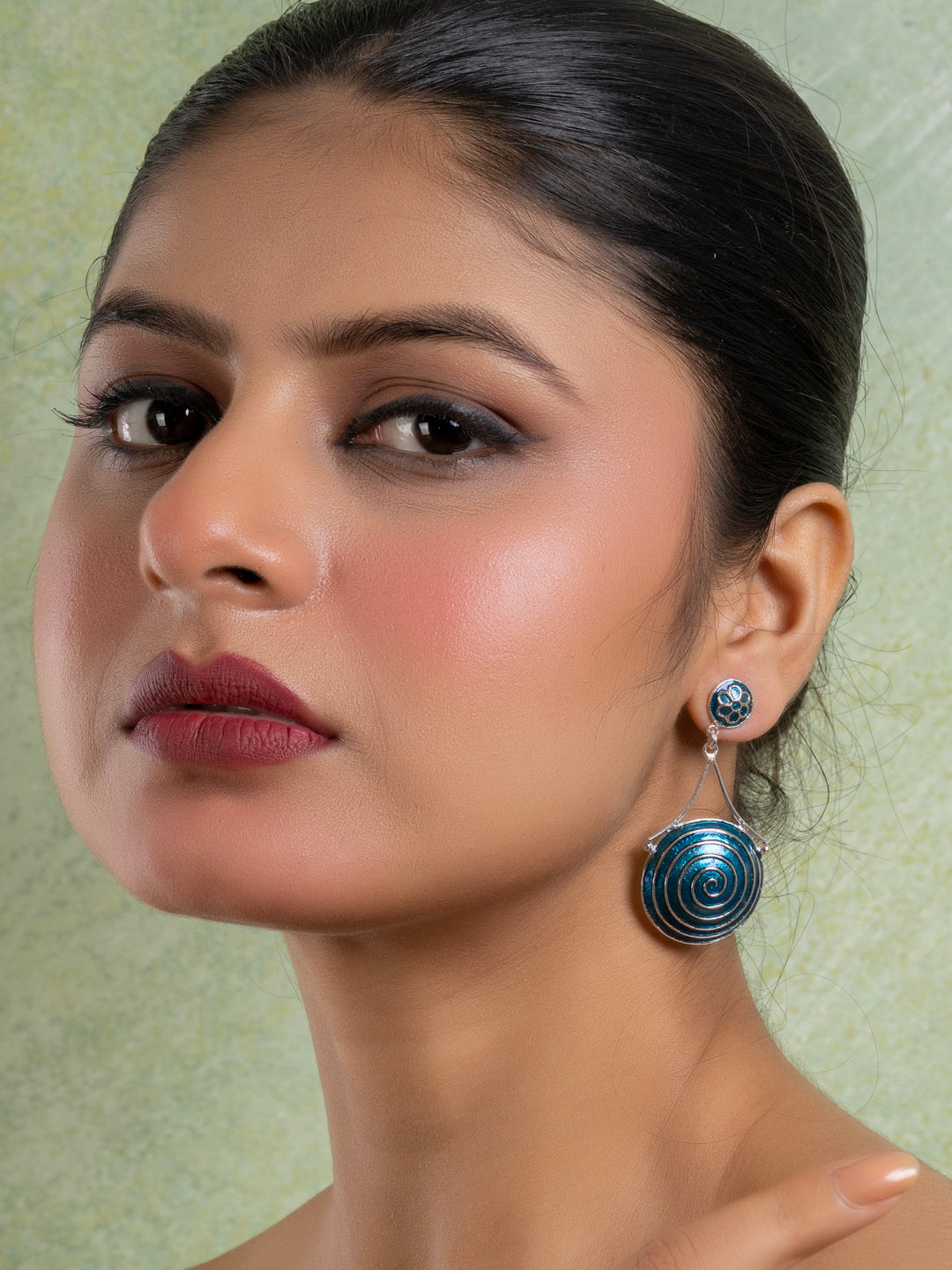 Turquoise Blue Circular Floral Stud Meenakari Enamel Earring
