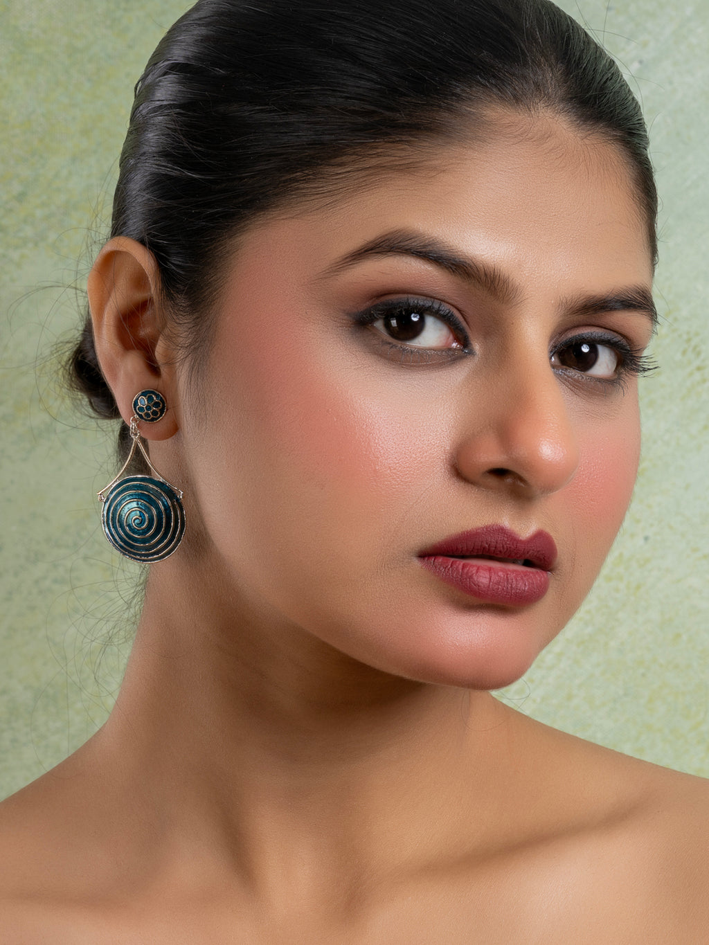 Turquoise Blue Circular Floral Stud Meenakari Enamel Earring