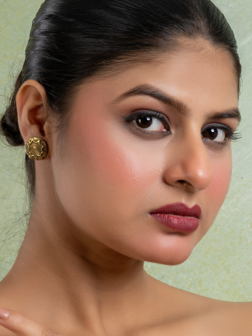 Golden Brass Floral Stud Earring