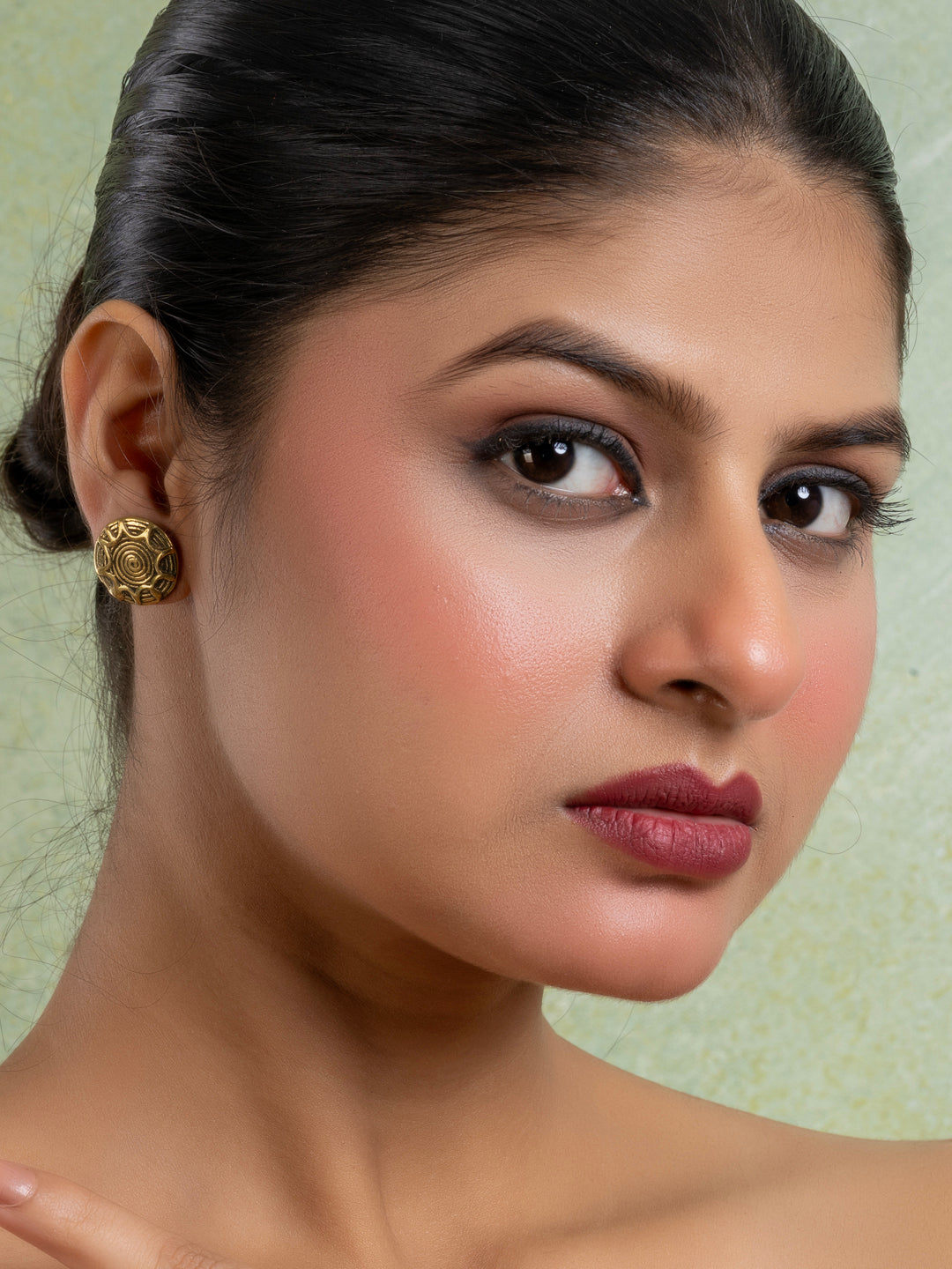 Golden Brass Floral Stud Earring