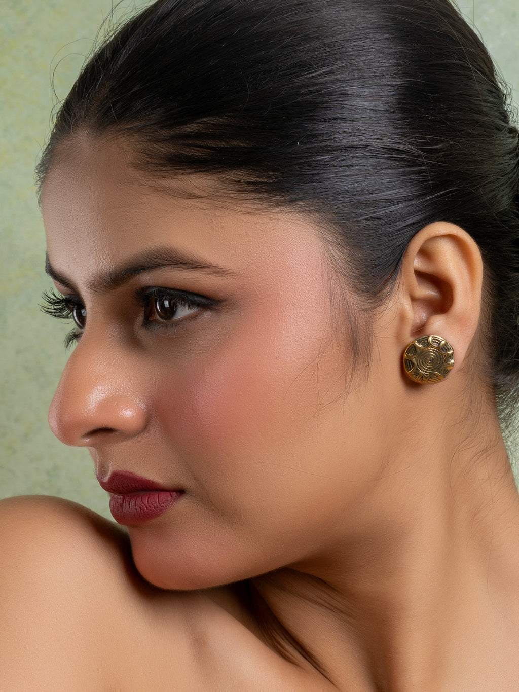 Golden Brass Floral Stud Earring