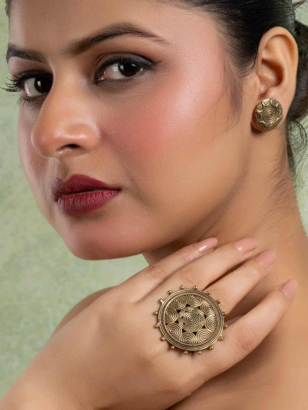 Golden Brass Circular Adjustble Finger ring LOOK AND ADORN - designed for you