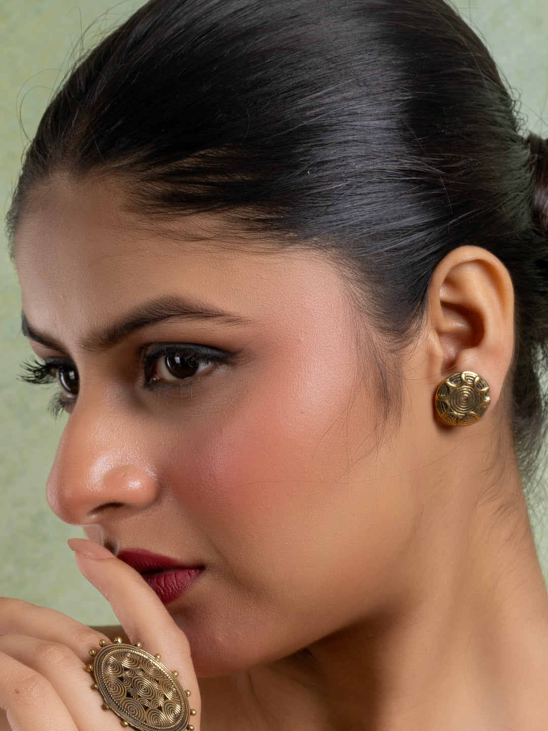 Golden Brass Floral Stud Earring