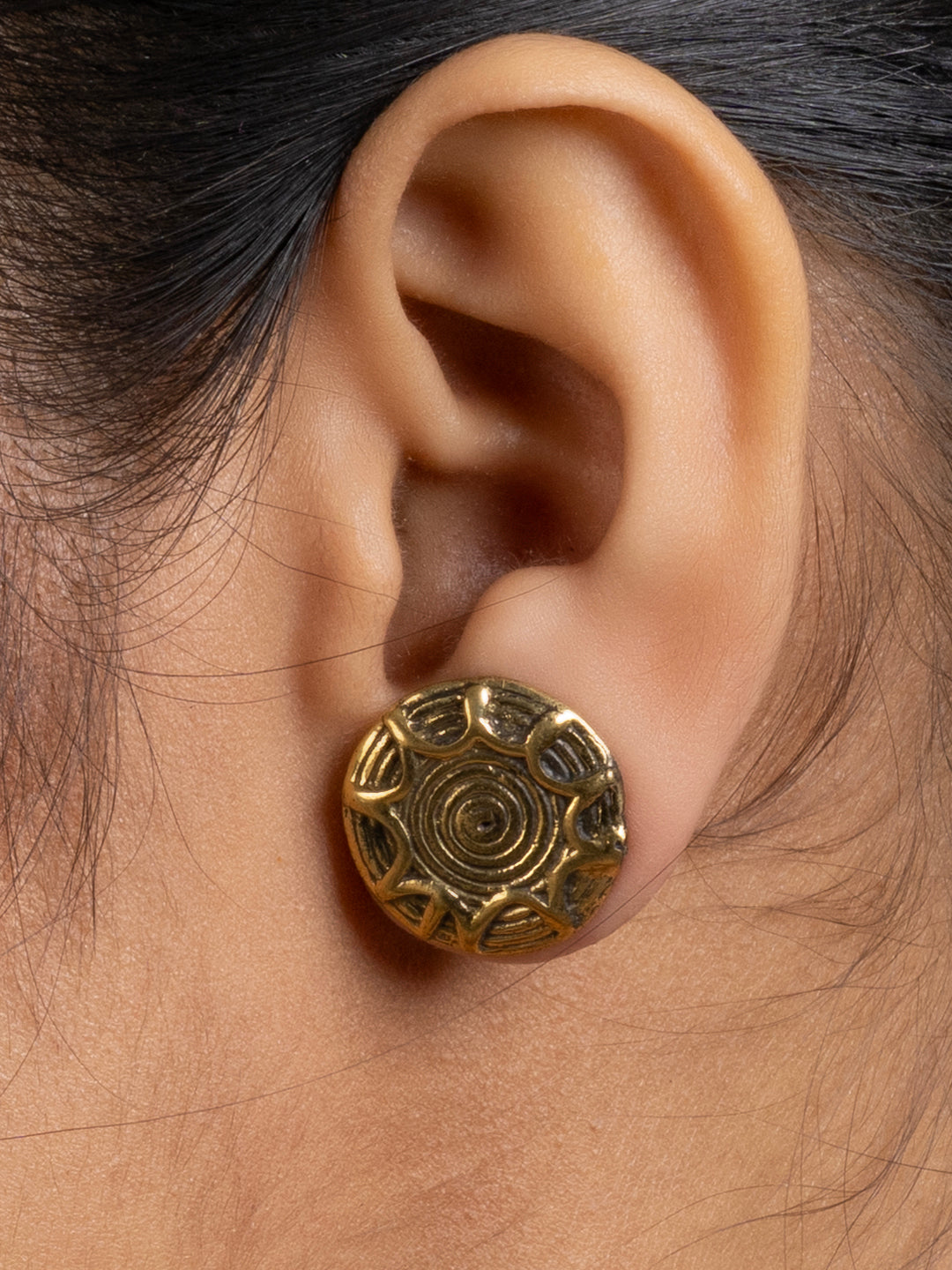 Golden Brass Floral Stud Earring