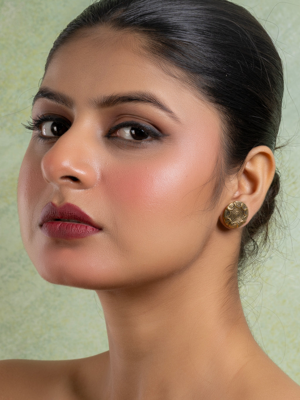 Golden Brass Floral Stud Earring