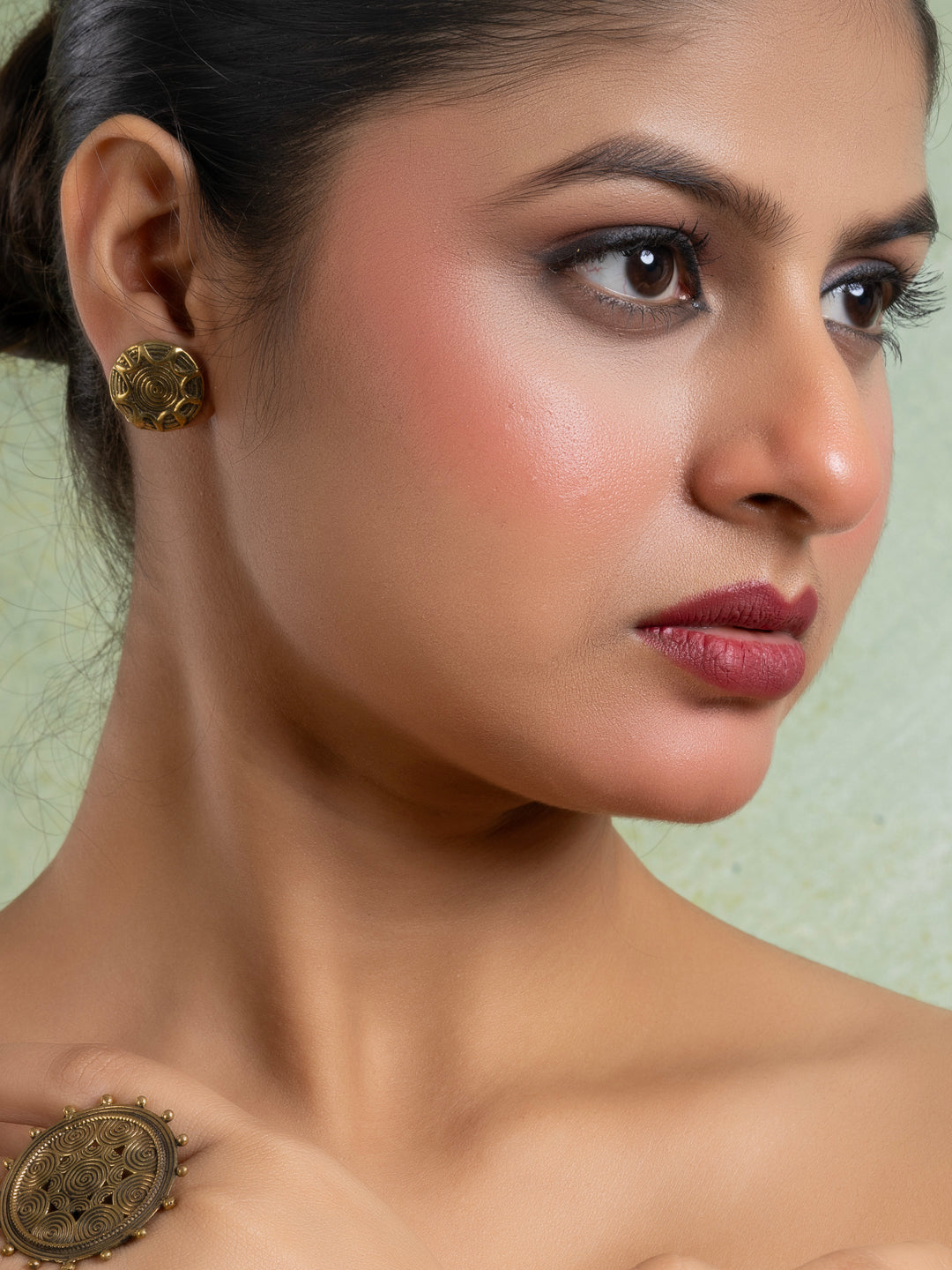 Golden Brass Floral Stud Earring