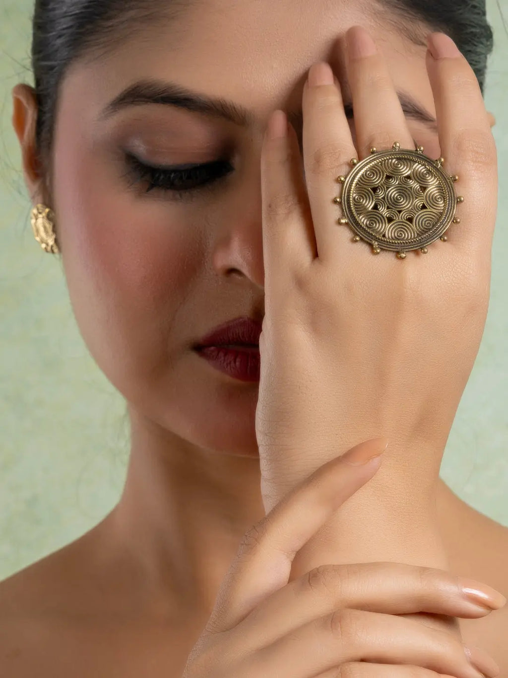 Golden Brass Circular Adjustble Finger ring LOOK AND ADORN - designed for you