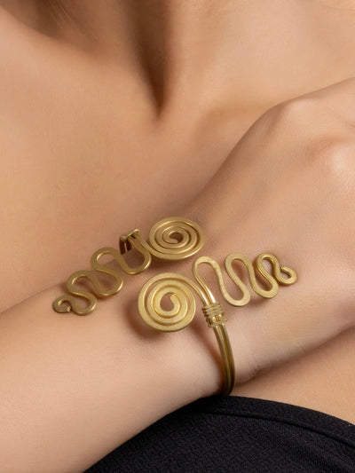 Golden Brass Dokra Spiral Adjustable Bracelet LOOK AND ADORN - designed for you