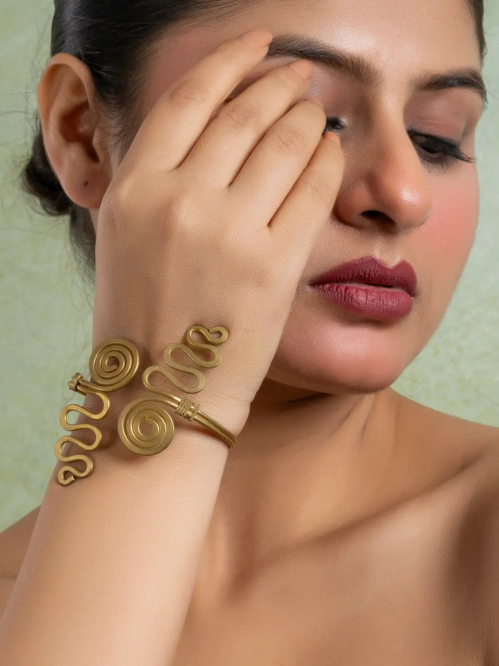 Golden Brass Dokra Spiral Adjustable Bracelet LOOK AND ADORN - designed for you