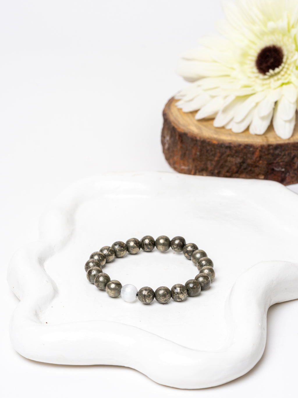 Natural Raw Pyrite with Self Recharge Selenite Bracelet