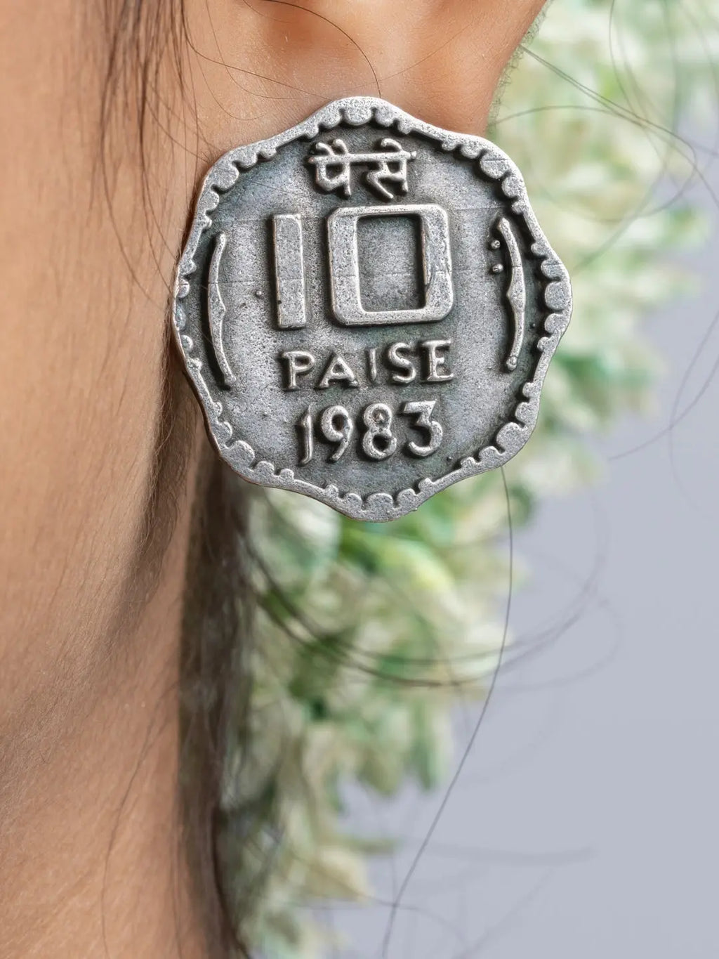 Oxidized Silver Ten Paise Stud Earring LOOK AND ADORN - designed for you