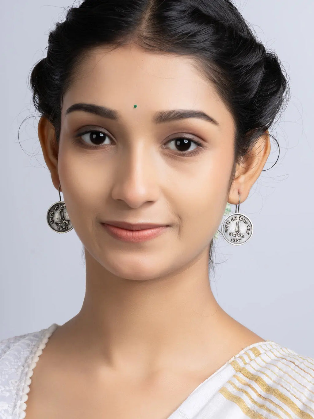 Oxidized Silver One Paise Earring LOOK AND ADORN - designed for you