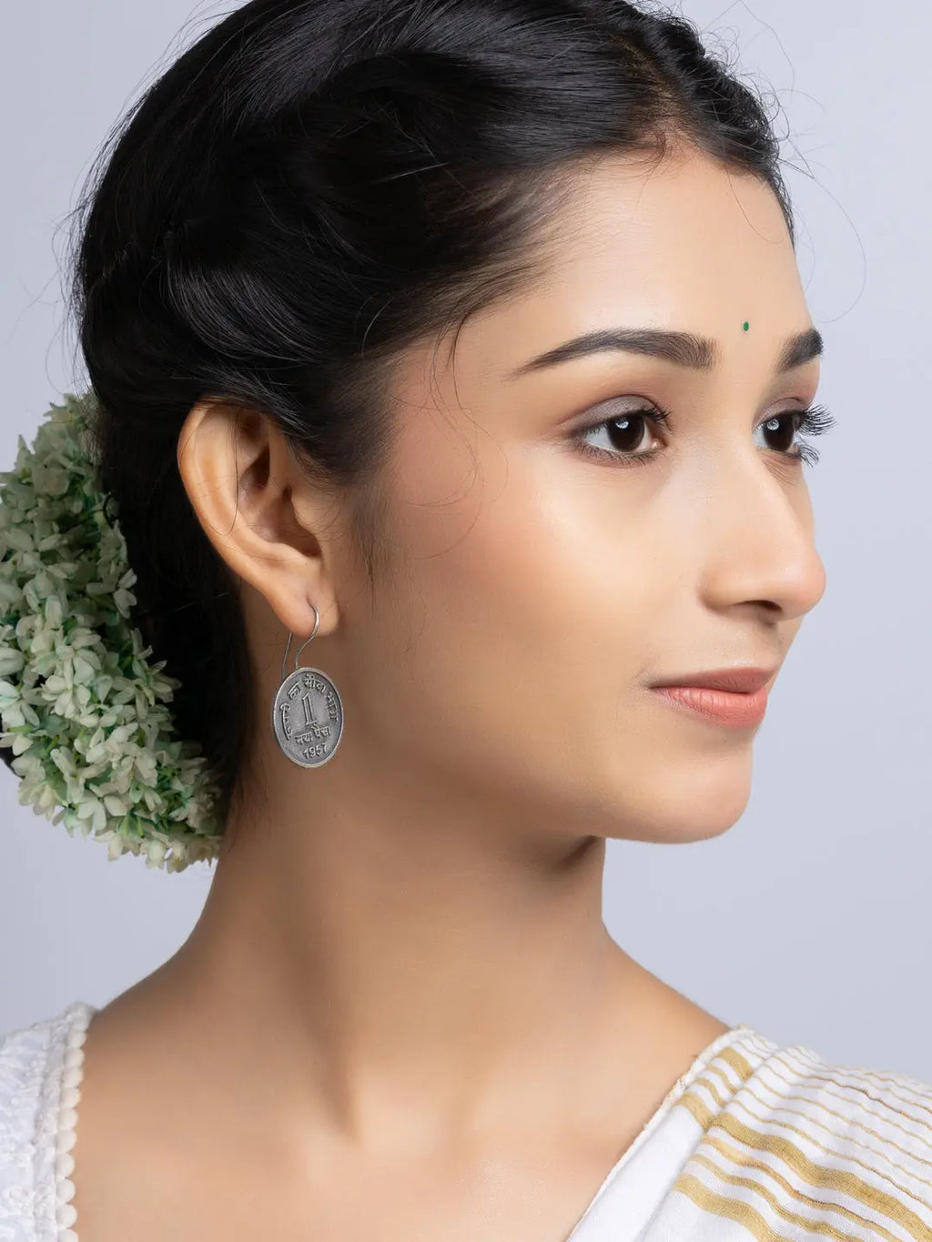 Oxidized Silver One Paise Earring LOOK AND ADORN - designed for you