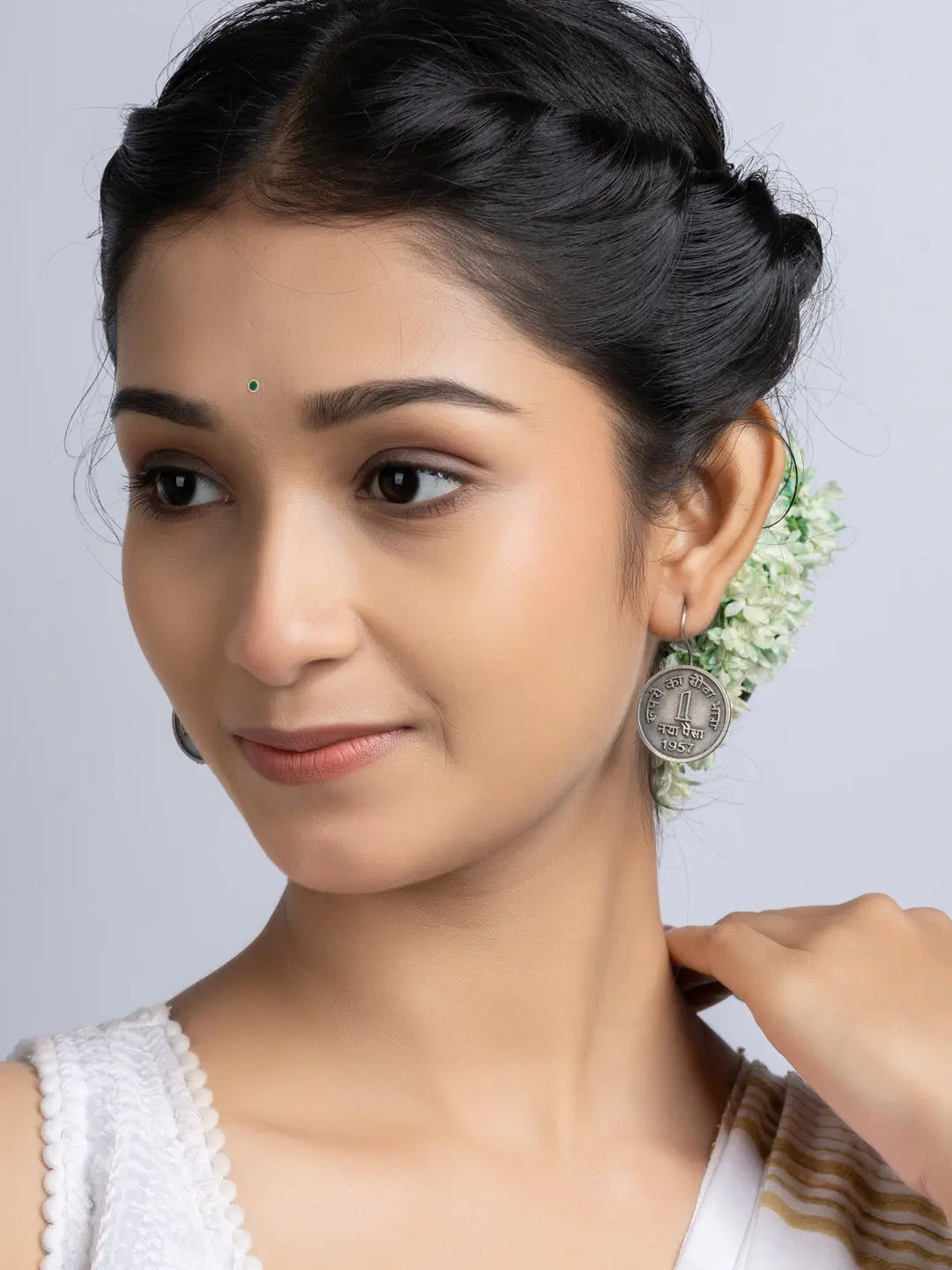 Oxidized Silver One Paise Earring LOOK AND ADORN - designed for you
